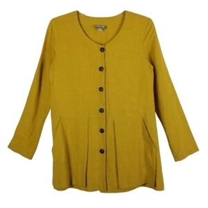 Niche Nilgun Derman Women's Linen Blend Button Blazer Office Mustard Green XS